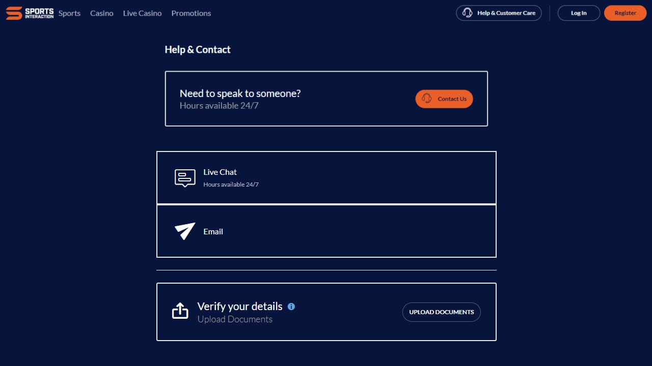 Sports Interaction customer support