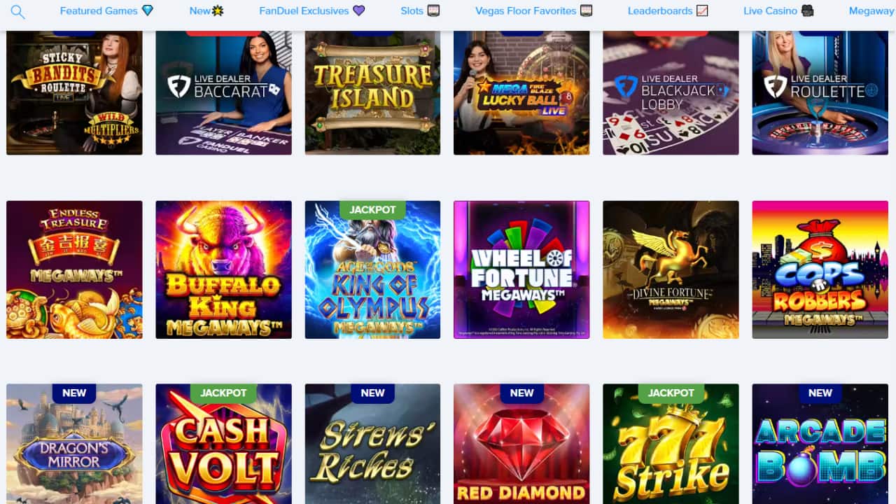 Variety of games at fanduel online casino