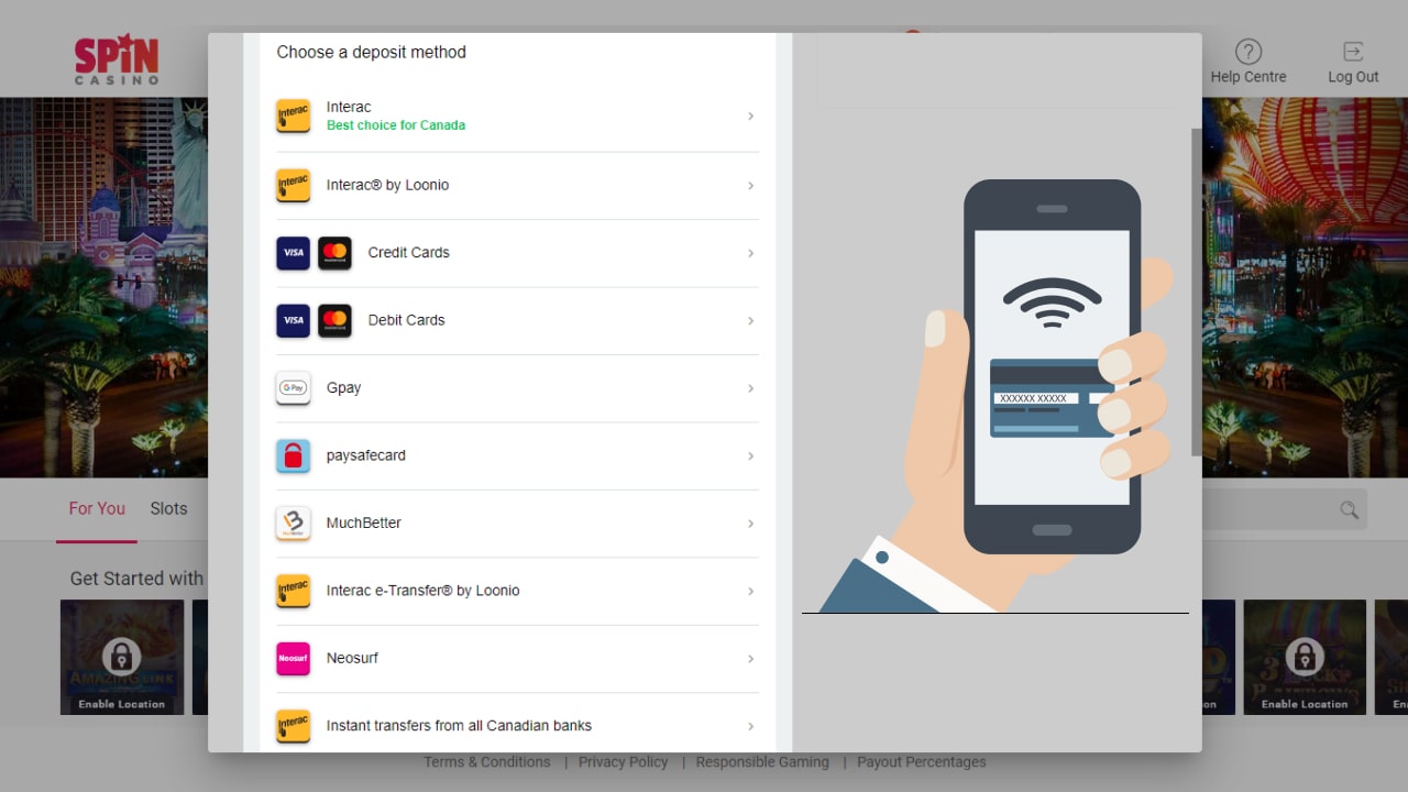 Spin Casino payment methods