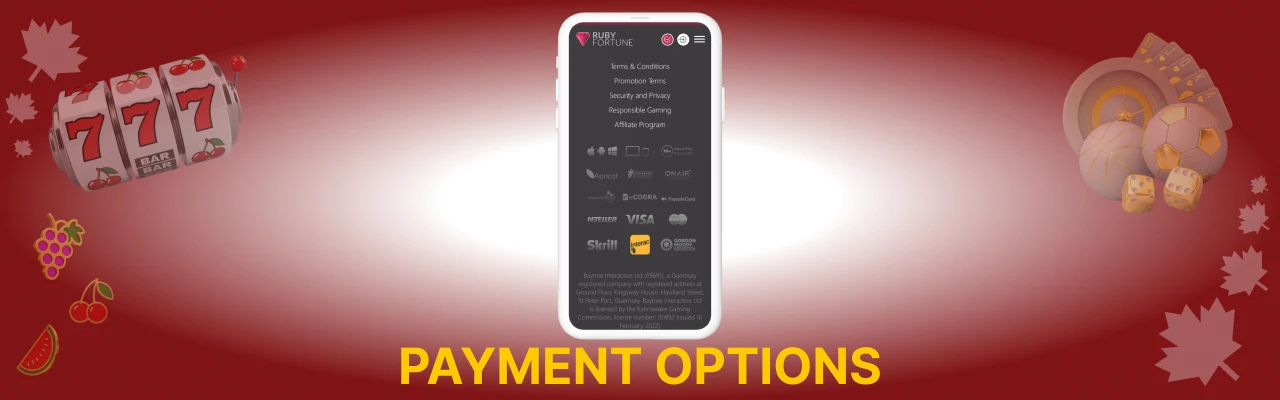 Payment methods at ruby fortune casino