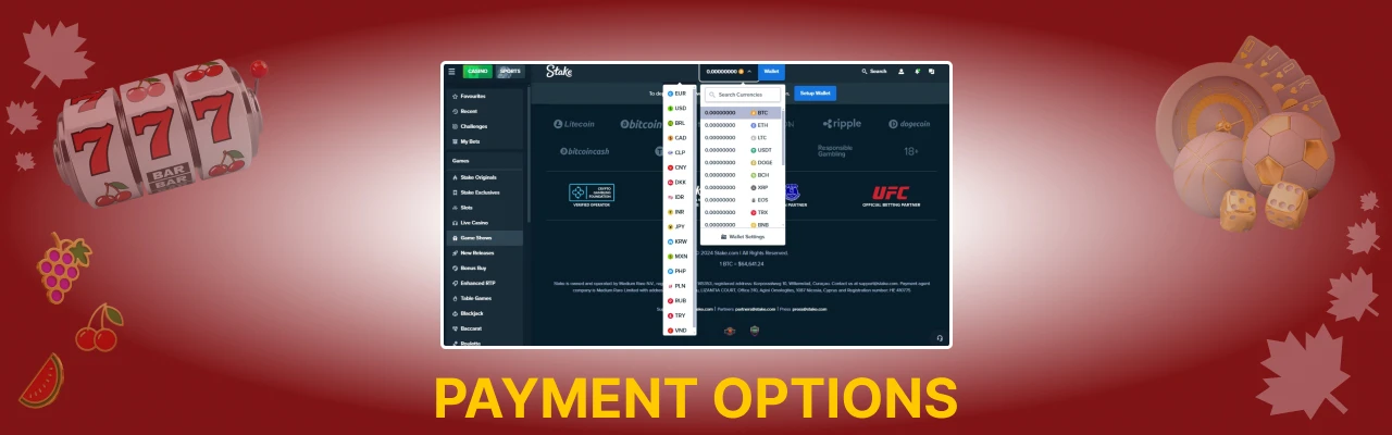 Payment methods at stake casino