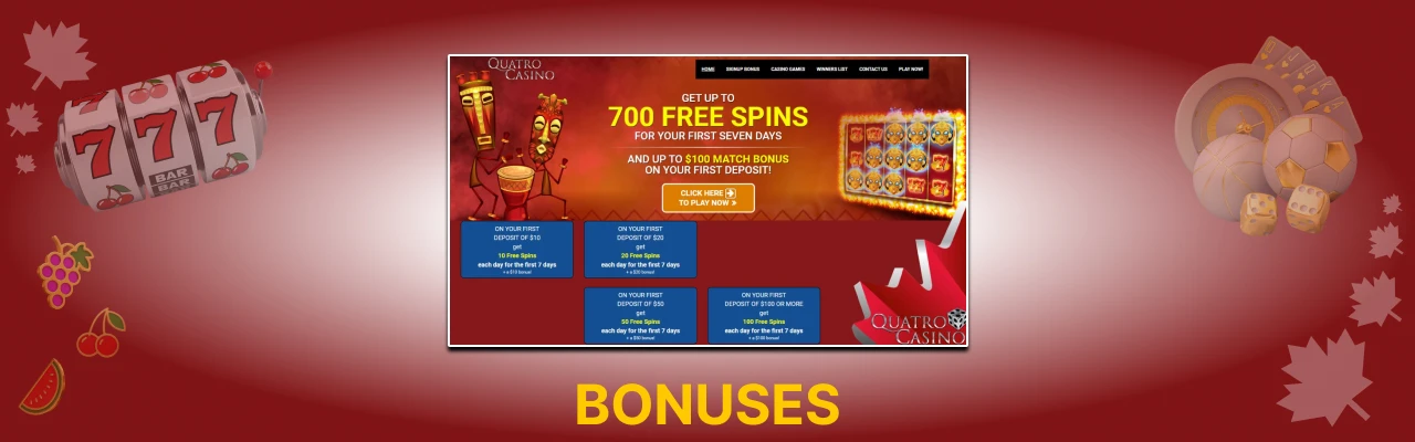 Bonuses at quatro casino online