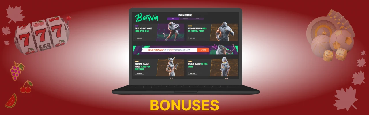 Betinia casino bonuses
