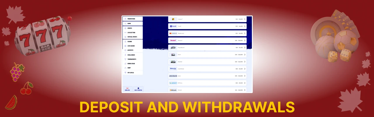 Deposit and withdrawals at bankonbet casino