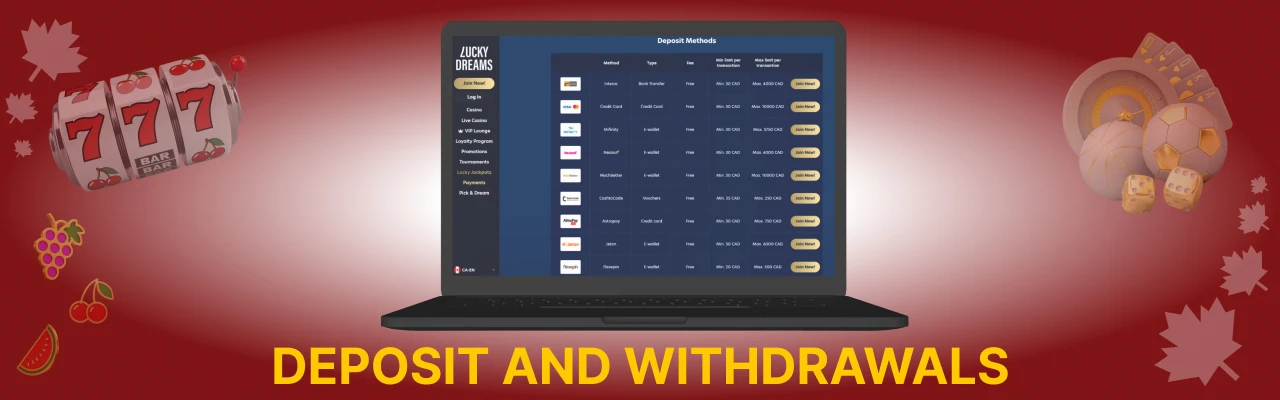 Deposit and withdrawals at lucky dreams casino