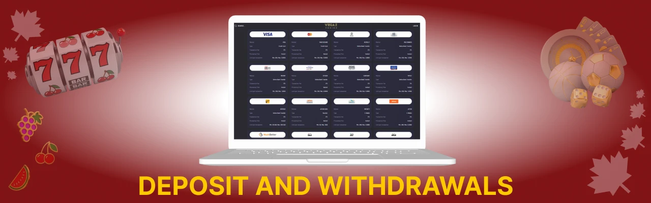 Deposit and withdrawals at vegaz casino