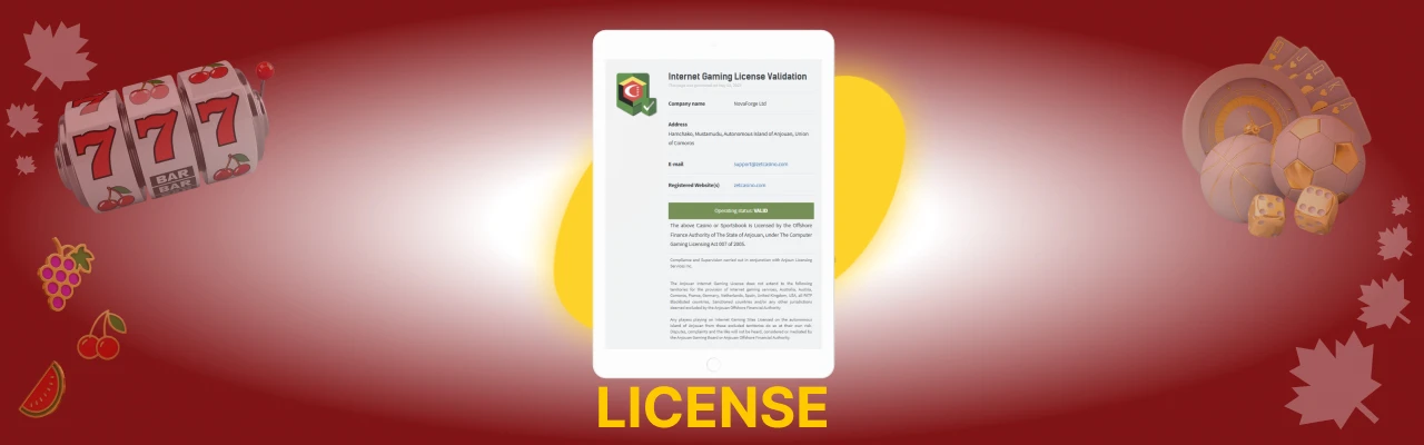 License of zet casino