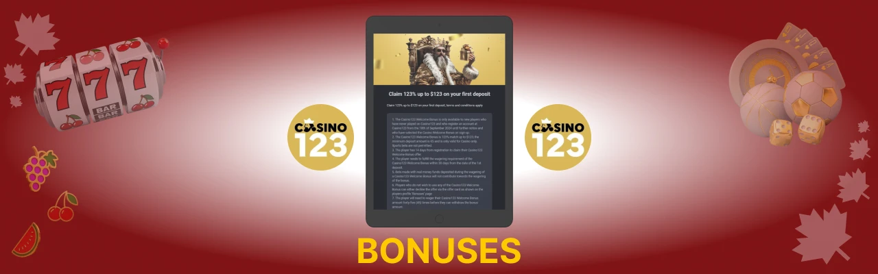 Casino123 bonuses