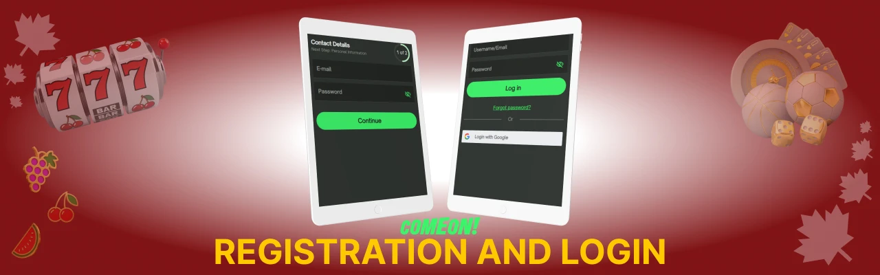 Registration login at comeon casino mobile