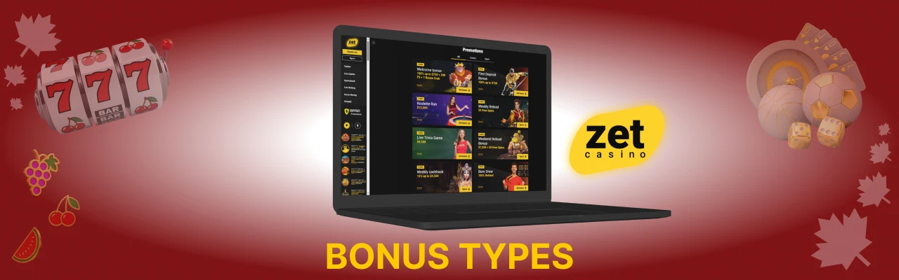 Zet casino bonus types