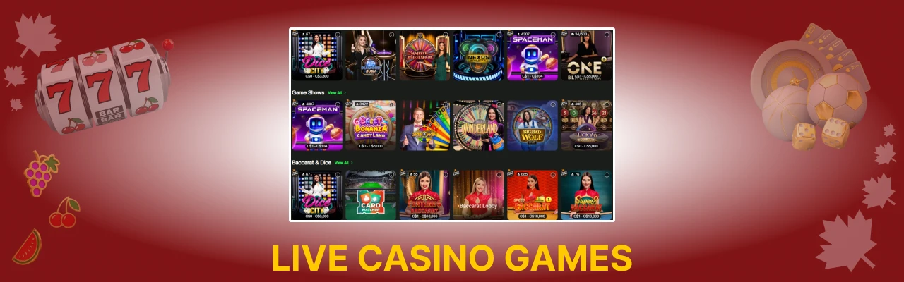 Types of comeon live casino games